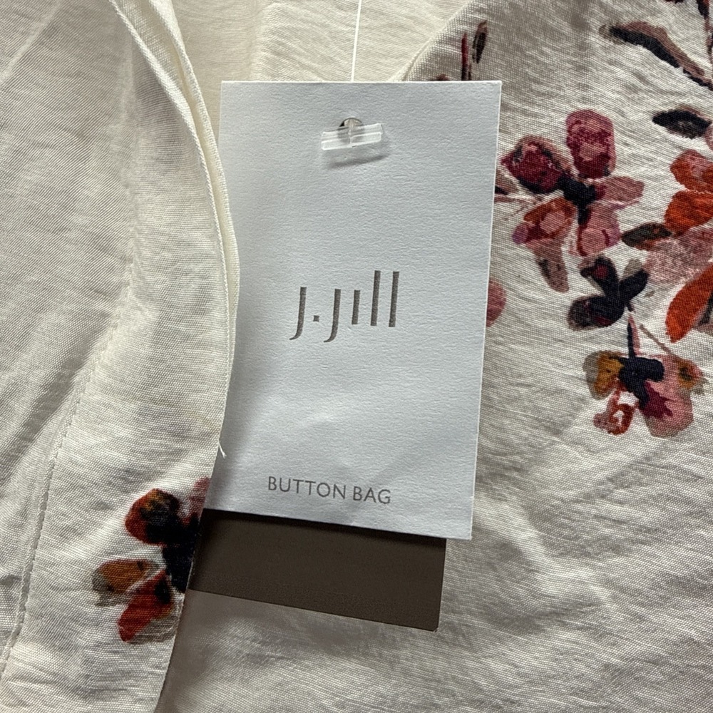 J Jill Women's Top Blouse Tunic Large Pink Cream Floral Popover Long Sleeves $89 - Picture 3 of 10